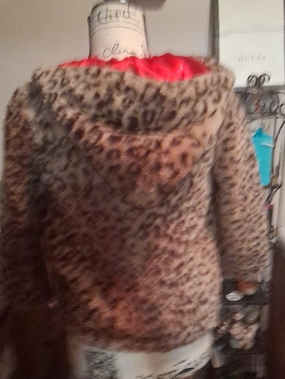 Urban Republic Girls' Leopard Print Faux Fur Jacket with Red Lining Size 6X - Picture 6 of 12